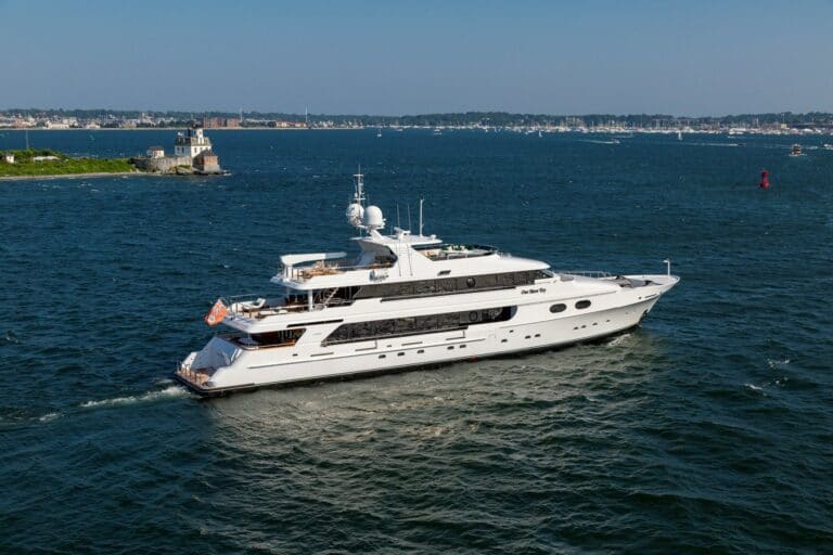 2001 Christensen Tri Deck Motor Yacht ONE MORE TOY bird eye perspective