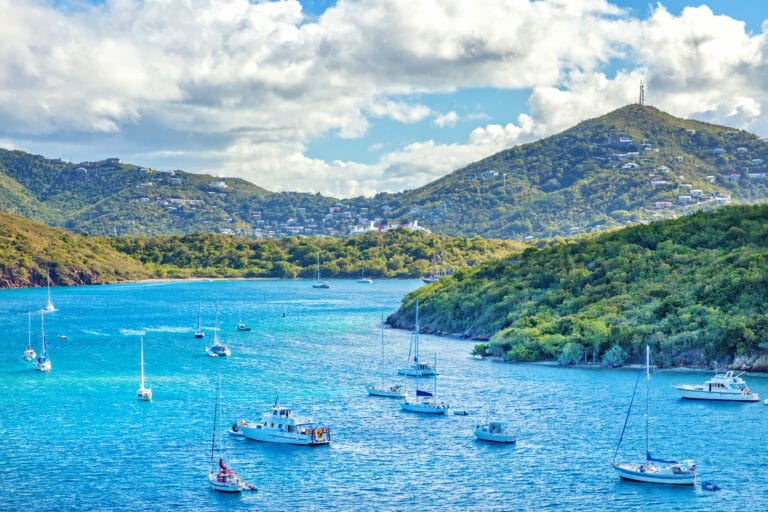 Busy harbor in St. Thomas, Virgin Islands, Caribbean, When is Yachting Season in the Caribbean?