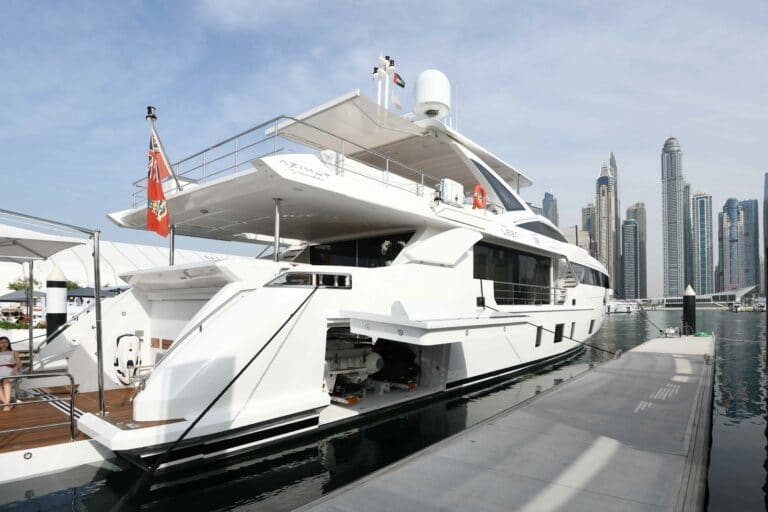 Azimut superyacht. The Dubai International Boat Show was for the first time located at Dubai Harbor, the most expansive marina in the region that features 700 berths, including the city’s first marina dedicated to superyachts up to 160 meters in length.