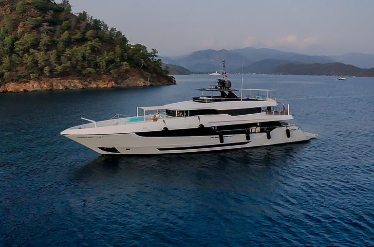 Built by Overmarine in 2017, UNASOLA is a pristine 43m (141 ft 3in) motor yacht listed for sale with Btwo Marine.