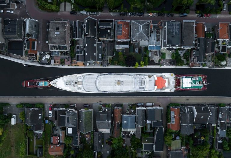 Dutch shipyard Feadship has released new photos of 248ft (76m) Project 825 being towed to their outfitting facility in Kaag.