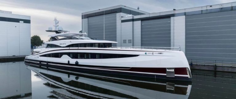 Measuring in just shy of 220ft (67m), SPARTA is now the largest steel yacht to have been built by Dutch shipyard, Heesen Yachts. She was recently photographed leaving the yard’s facilities, on route to the North Sea to begin her sea trials.