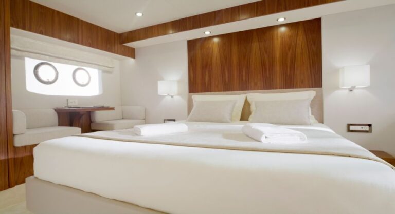 Luxury interior bedroom of a superyacht.
