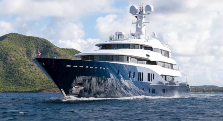 85m Abeking and Rasmussen Superyacht sailing in the ocean.