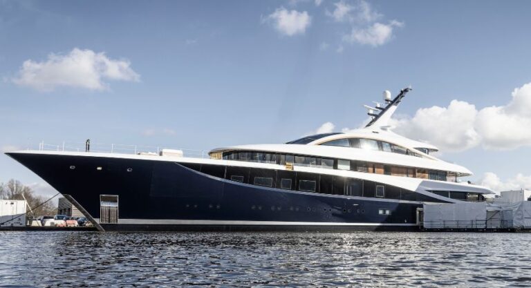 A feadship 714 in the ocean.