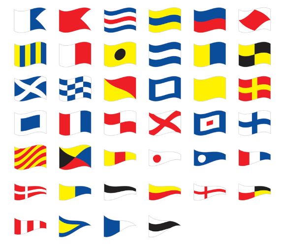 A group of different yacht flags shown against a white background. Learn how to choose your yacht flag, understand the flag's meaning, and explore the best boat flags for legal and cultural purposes.