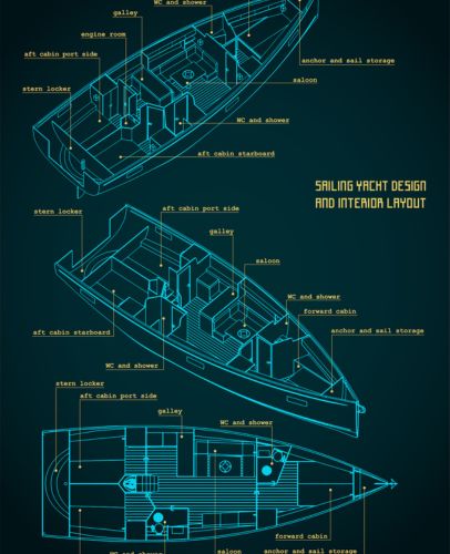 A schematic drawing of a yacht. Discover yacht floor plans, superyacht deck designs, and luxury layouts to help plan your perfect layout and deck space for your yacht.