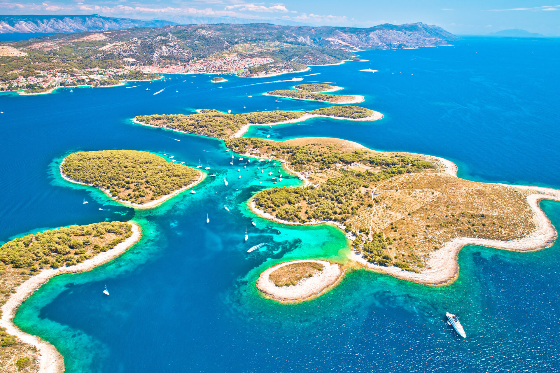 Pakleni otoci yachting destination arcipelago aerial view, Hvar island for Croatia island hopping. Discover Croatia island hopping: top festivals, sail weeks, yacht parties & the best Croatian islands for couples and adventurers alike.
