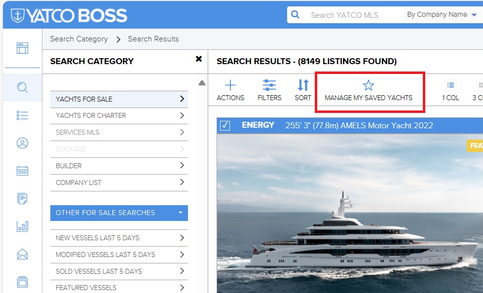 Track and organize listings with ease by using the updated YATCO BOSS, “Saved Yachts” feature—your tool for smart yacht sales management.
