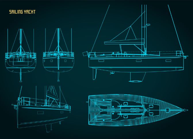 A sketch of yacht layout of a sailboat.
