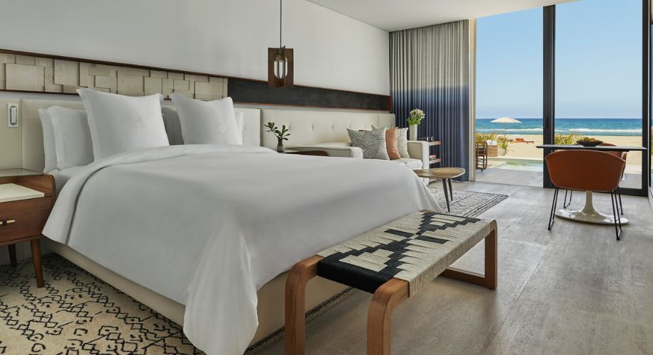 Bedroom of a luxurious beach club.