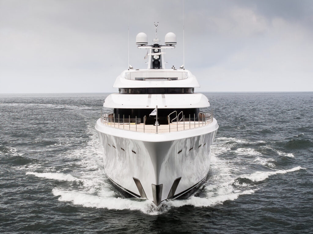 Feadship Delivers STELLA M | YATCO The 235ft luxury yacht STELLA M sailing on the ocean. Feadship delivers 235ft luxury yacht STELLA M, blending sleek design, diesel-electric propulsion, and ultimate Mediterranean comfort.