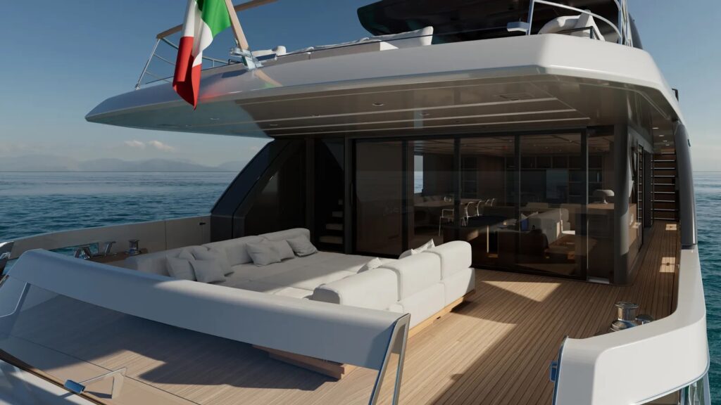 SL110A with an Italian flag on it. Sanlorenzo released renderings for a new 33m yacht, SL110A, set to debut in September at the 2025 Cannes Yachting Festival.