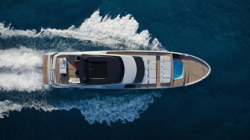 An SL110A sailing on the ocean. Sanlorenzo released renderings for a new 33m yacht, SL110A, set to debut in September at the 2025 Cannes Yachting Festival.