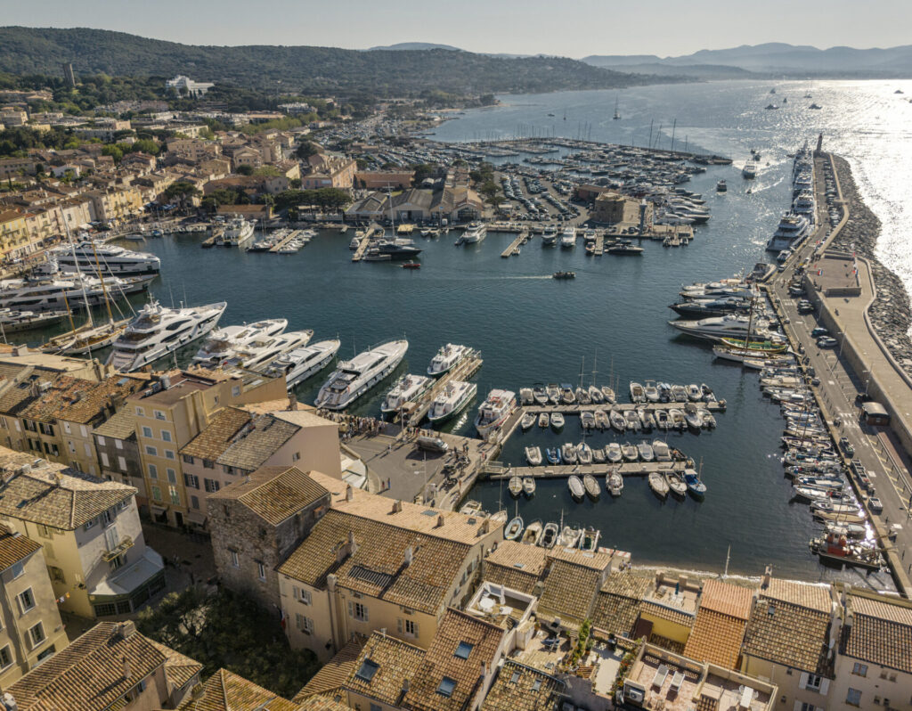 Cannes to St Tropez | French Riviera Yacht Charter | YATCO Aerial view of the town of Saint Tropez in the french Riviera France.