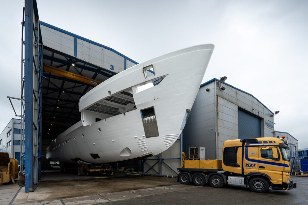 Heesen Project Grace | Joins Hull and Superstructure | YATCO Heesen project Grace in the load out phase. Heesen project Grace in the joining phase. Heesen Yachts has joined the hull and superstructure of Project Grace, the company’s first 50m Steel class.