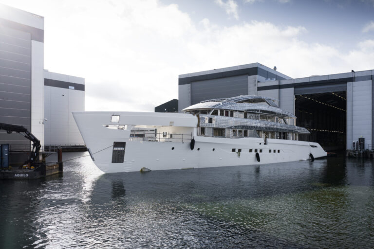 Heesen project Grace in the joining phase. Heesen Yachts has joined the hull and superstructure of Project Grace, the company’s first 50m Steel class.