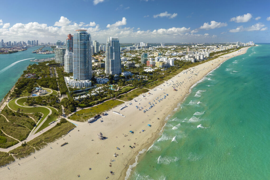 Honeymoon Yacht Charter | Romantic Routes | YATCO Panoramic view of Miami Beach urban landscape.