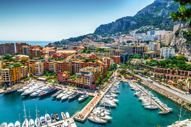 Monaco Monte Carlo sea view with luxury yachts.