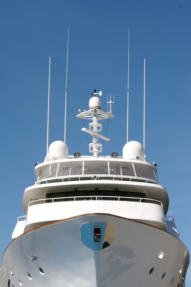 Front View of Luxury Yacht. Discover how tech-driven yacht amenities like voice control, smart design, and seamless connectivity are redefining luxury onboard.