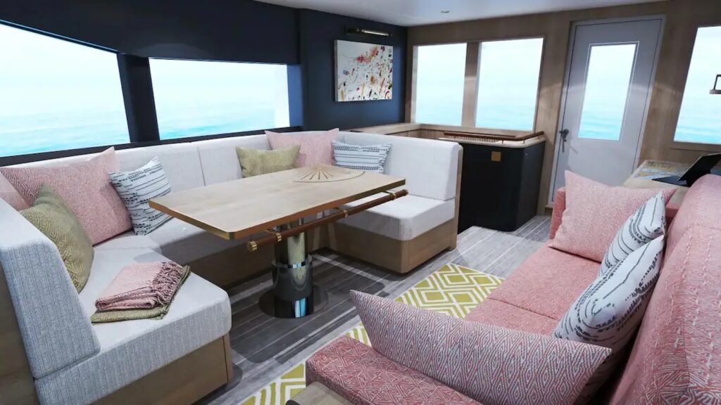 Arksen Yachts | Prices, Models, Features & Buying Tips | YATCO The interior salon of an luxury vessel.