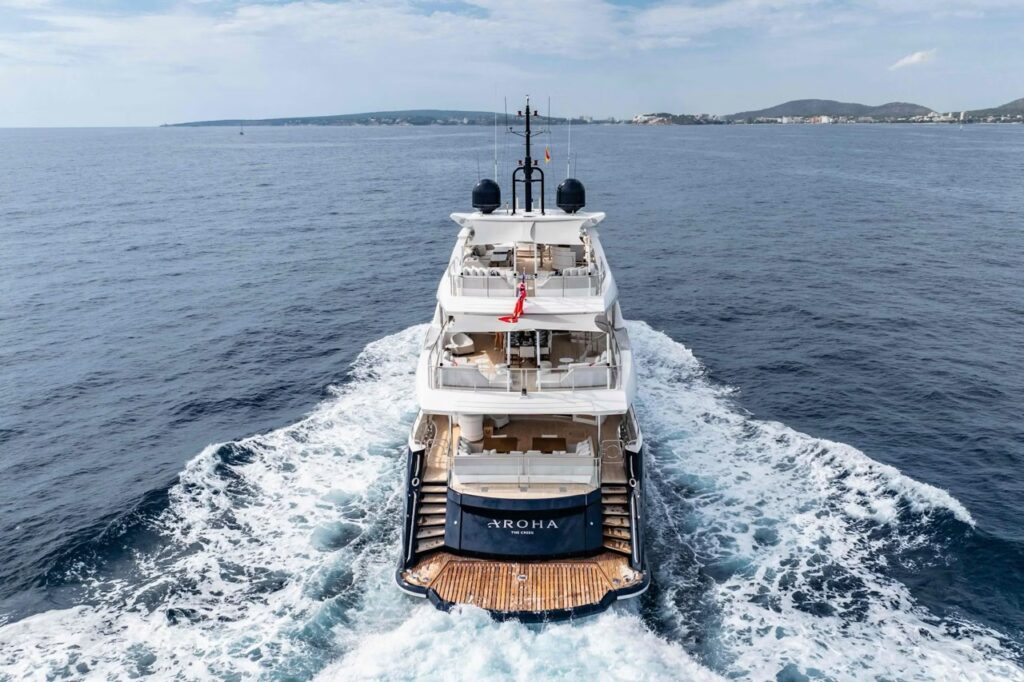 British Yachts | Top UK Yacht Builders | YATCO Sunseeker 131, AROHA, sailing on the ocean.