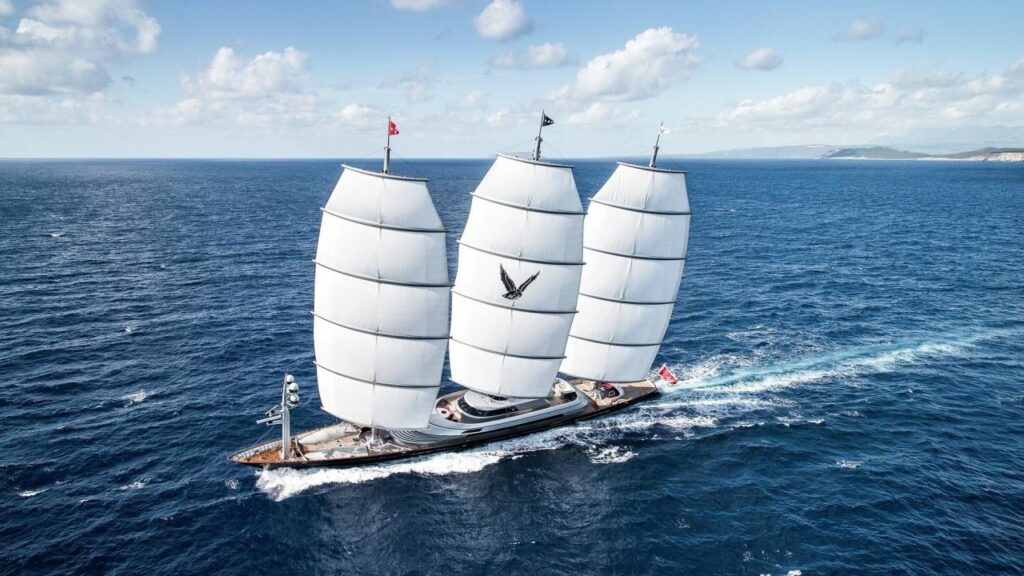 Top Italian Yacht Builders to Watch | Luxury Vessels | YATCO MALTESE FALCON, a Perini Navi yacht, is sailing on the ocean.