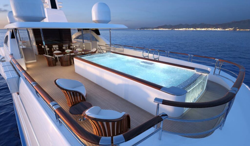 Outdoor jacuzzi on the Burger 180 superyacht.