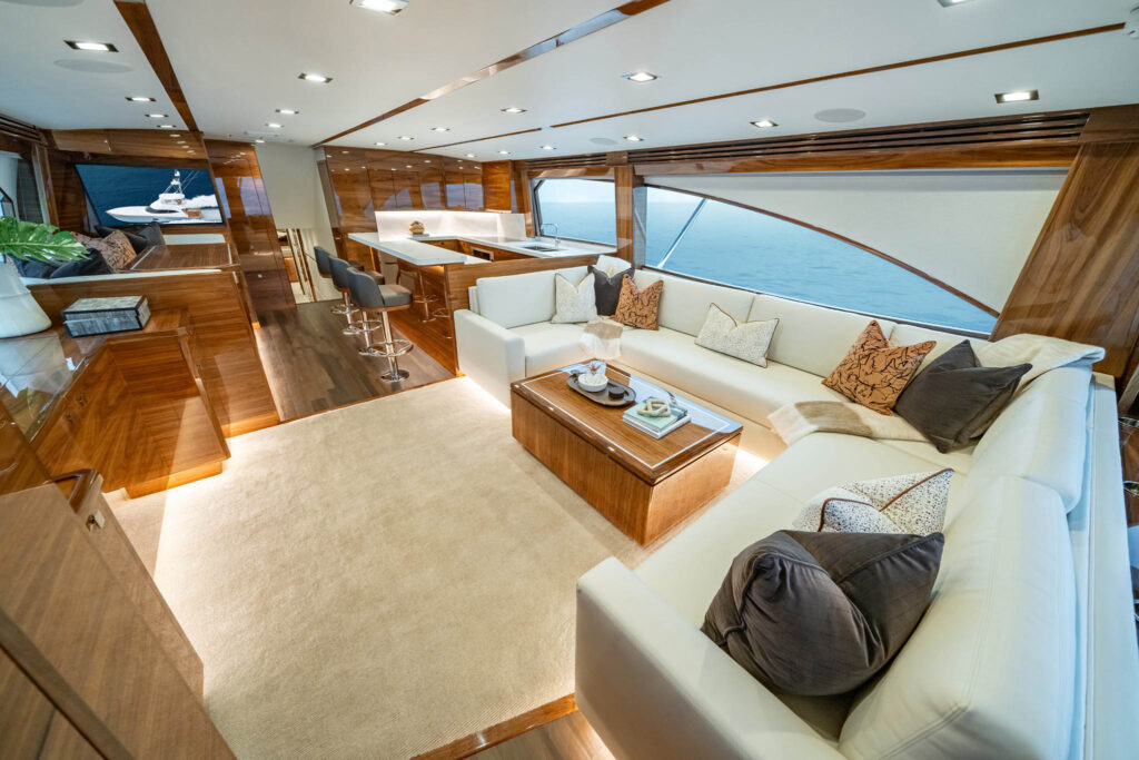 Viking Yachts | Verified Listings & Expert Buying Tips | YATCO Viking 82 yacht interior salon.